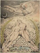 Satanás mirando las caricias de Adán y Eva, por William Blake.