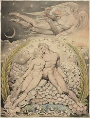 Satanás observando las caricias de Adán y Eva, por William Blake.