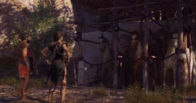 Kassandra eligiendo un caballo para su aventura.