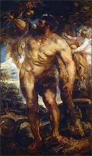 Hércules llevándose las "manzanas" del Jardín de las Hespérides.