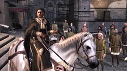 Jacopo de' Pazzi y la multitud de ciudadanos observan el espectáculo del Palazzo della Signoria.