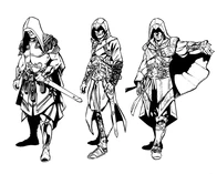 Diseños de Aquilus, Altaïr y Ezio del cómic.