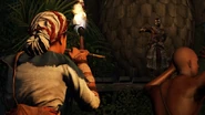 Aveline disparando un dardo a Baptiste