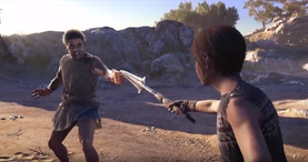 Markos ofreciendo un trozo de pan a la recién llegada.