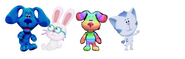 Blue, Pearl, Rainbow Puppy, and Periwinkle in a computer-edited picture