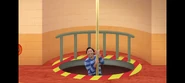 Josh going down the fire pole to the vehicle, fire truck