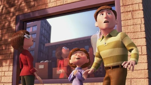 Steve (look-alike) watching Carl's House, being lifted by balloons, taking flight through the city.