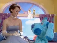 Puppet Blue interacts with Cinderella.