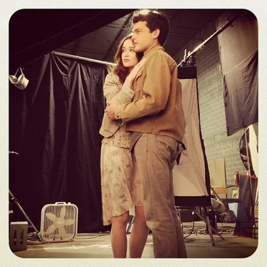 Alden Ehrenreich and Alice Englert shooting promotional pictures for the movie