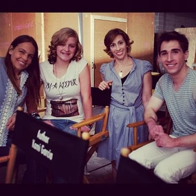 Kami Garcia and Margaret Stohl with two of their fans - on the set of the Beautiful Creatures movie.