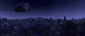 The forested surface of Serenno at night