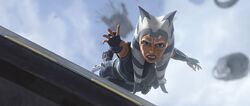 Ahsoka reaches the Y-wing as the cruiser crashes.