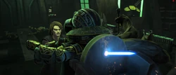 Trench is killed by Skywalker after his interrogation.