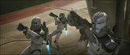 Wolffe, Comet, and Sinker aiding the escape of the Togruta colonists on Kadavo