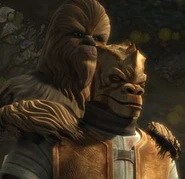 Chewbacca lowers Smug to his knees