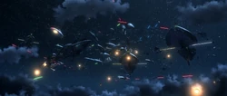 The Separatist fleet defends the Supply Ship over Umbara.