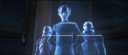 Tarkin and Clone Shock Trooper confering with the Jedi Council.