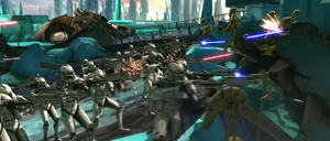 Clone troopers battling the Separatist invasion on Christophsis