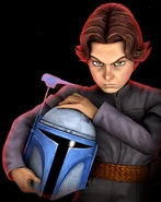 Boba holding Jango Fett's helmet
