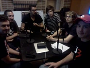 (L to R) Ze, James, Sly, Immortal, Seamus, and Kootra recording Creature Talk in the House's second office.