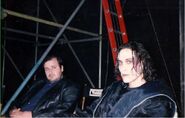 Alex and Brandon sitting on the set of The Crow