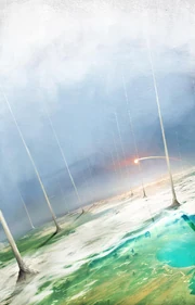 Fan depiction of the shellworld Sursamen, showing a Rollstar and Towers [by Luke Frost'"`UNIQ--nowiki-00000000-QINU`"'