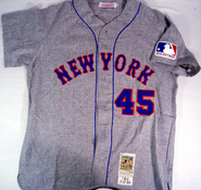 The gray flannel 1969 replica uniform worn on July 17, 1999.