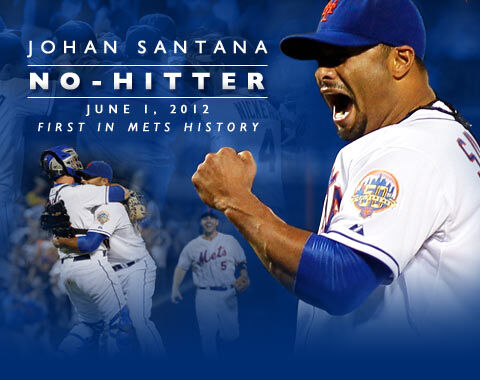 Johan Santana Throws the First No-Hitter in Mets History - Johan Santana  Autographed 50th Anniversary Baseball - Inscribed Mets 1st No Hitter  6/1/12 - Mets vs. Cardinals - 6/1/12