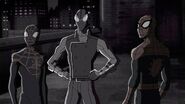 Kid Arachnid with Spider-Man and Spider-Man Noir in Noir Universe