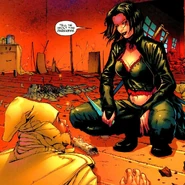 Eva interrogating a member of the Brotherhood of the Darkness.