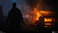 Tent fire scene concept art