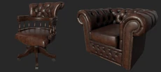 Captain's chair and chesterfield chair.