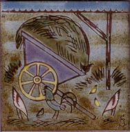 Rural scene with hay cart and birds