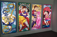 A behind the scene image featuring Mulan on her stained glass window