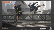 Concept art of two Ambusher Assaults leaping over a steel girder.