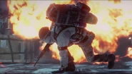 A LMB Medic running away from an explosion