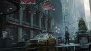 Concept art of a Division agent standing in the middle of an empty street