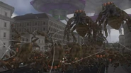 Spiders swarming down the street in Global Defense Force