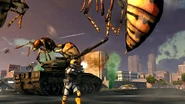 An EDF tank and a Trooper engage a few Wasps (Stage 1).