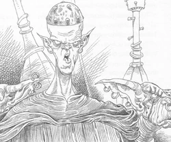 An enraged Vilnix bursts into the Great Hall of Sanctaphrax, intending to arrest Twig and the Professor of Darkness.