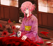 Kayo crying while tailoring a kimono