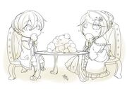 Ilustración de Riliane y Allen comiendo brioches por Ichika