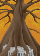 The Supermarket Yggdrasil, a central album myth, drawn by Hexillith