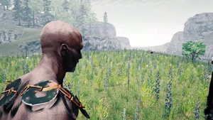 Moments before a headshot strikes a cannibal with a bullet