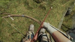 An unlit fire arrow in the crafted bow