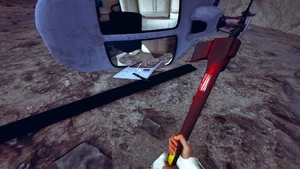 Machete near the helicopter
