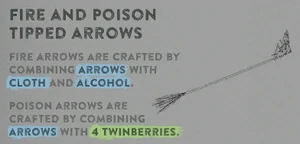 Fire and Poison arrows in the crafting section of the survival guide