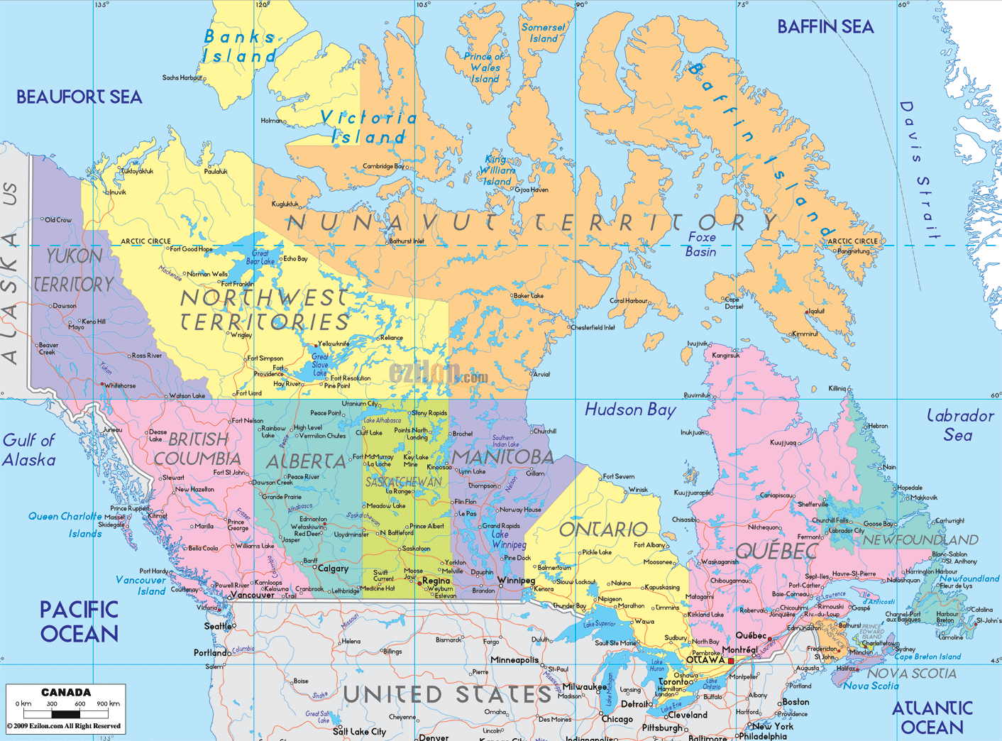 simple map of canada with lakes