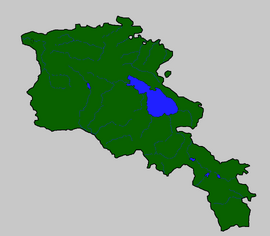 Armenia with Lakes, rivers, and surrounding countries.