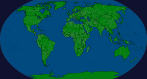 Earth-shaped world map with subdivisions and Antarctica.